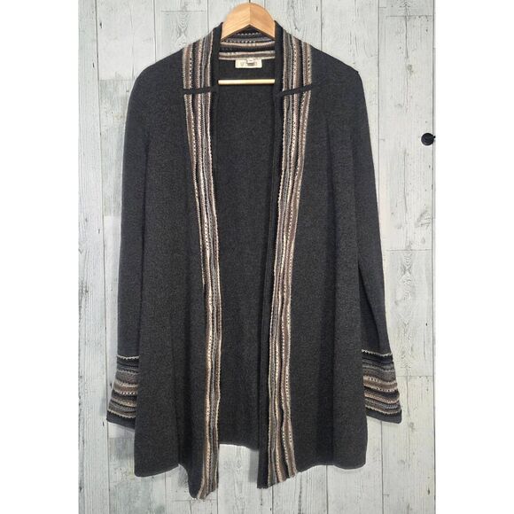 Kinross Cashmere Contrast Stripe Open Front Lightweight Cardigan Sz. M - Picture 1 of 8